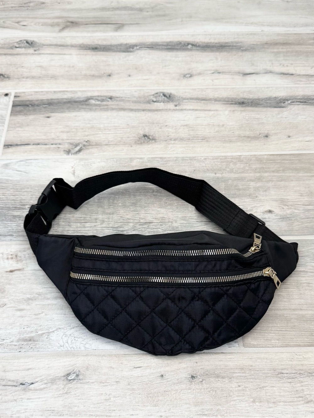 Black Small Quilted Nylon Fanny Pack Belt Bag